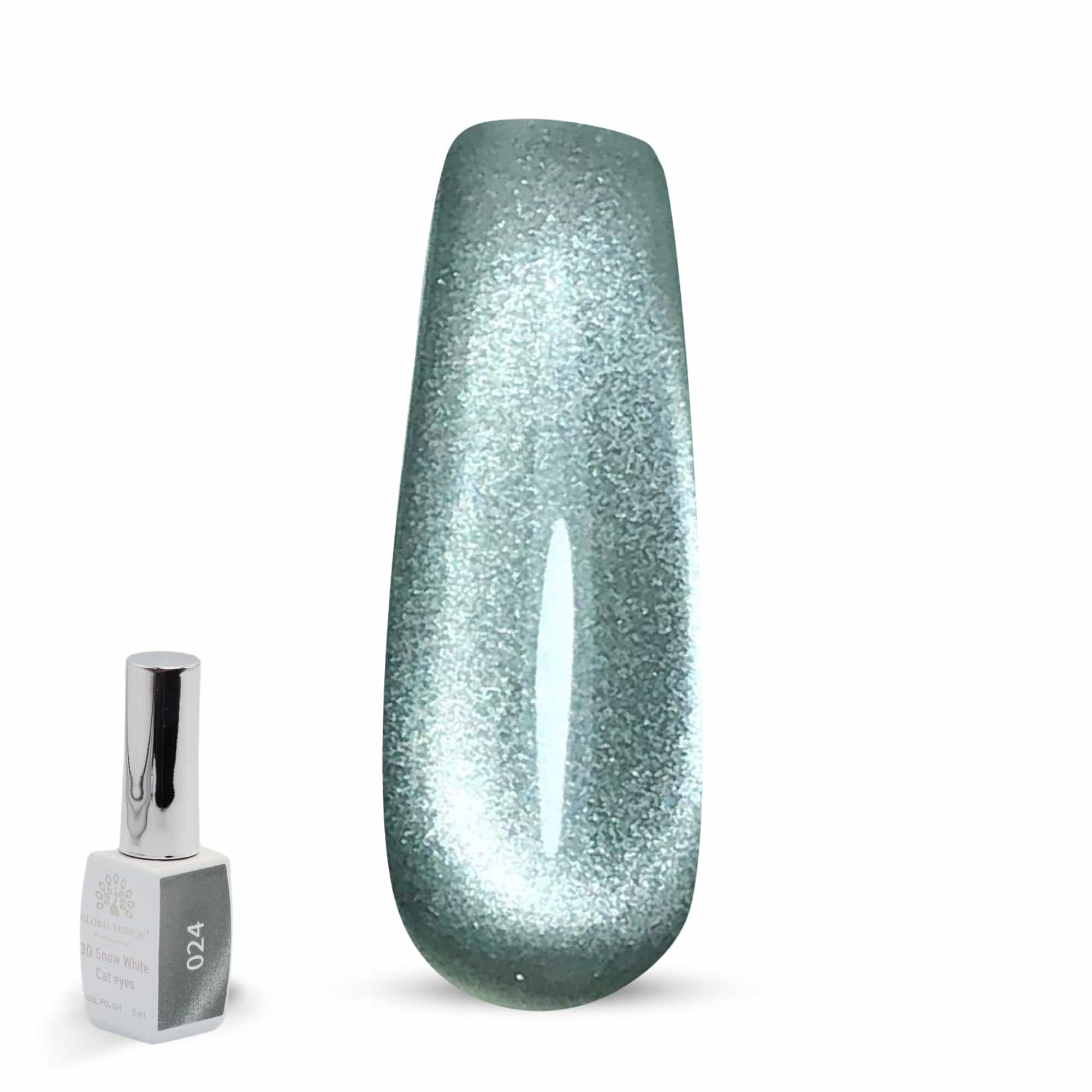3D Snow White Cat Eye Gel Nail Polish 8ml – Long-Lasting Magnetic Gel, Holographic Shimmer, UV/LED Soak Off, Chip-Resistant, Vegan Cruelty-Free, DIY Nail Art, Salon Quality Manicur