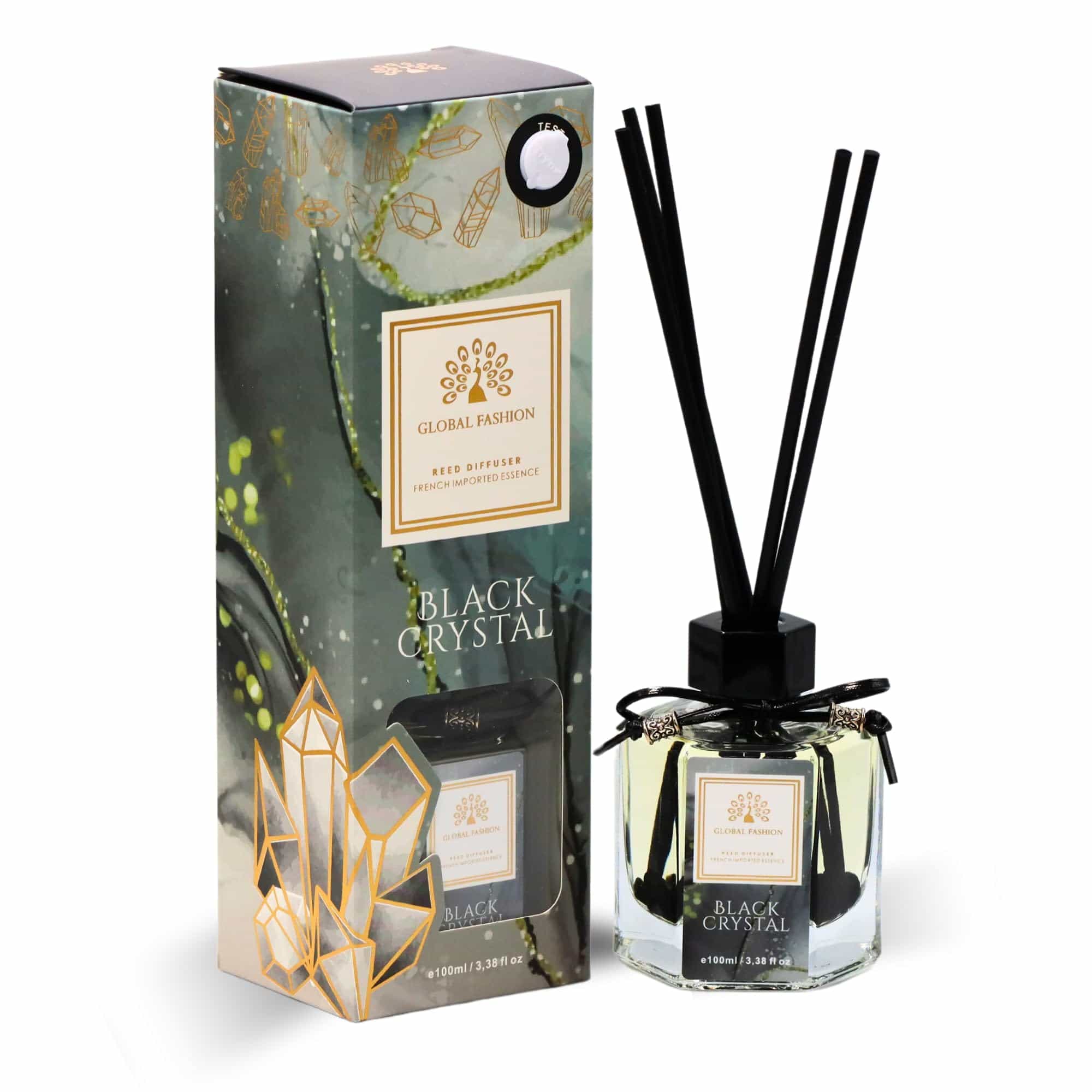 Luxury Reed Diffuser 100ml | French Imported Essence, Long-Lasting Fresh Floral Scent | Eco-Friendly Home Decor & Aromatherapy Gift Set (Black Crystal)