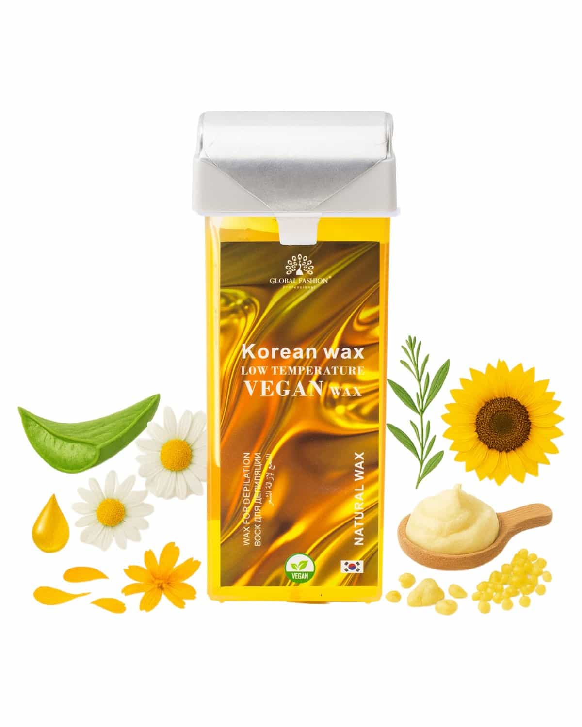 Global Fashion 100ml Roll-On Wax Cartridge – Korean Soothing Depilatory Wax Refill for Women Hair Removal, Long-Lasting, Smooth Glide for Legs, Arms & Body | 12 Scents (100ml, Natu)
