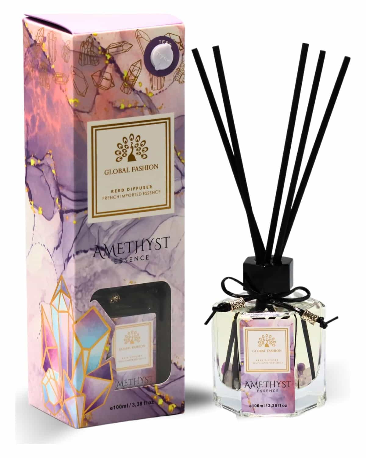 Reed Diffuser with Natural Essential Oils - Long-Lasting Aromatherapy Air Freshener for Home, Office, Bedroom & Gifts | 100ml Premium Fragrance Oil, Relaxing Scented Home Decor (Amethyst Essence)
