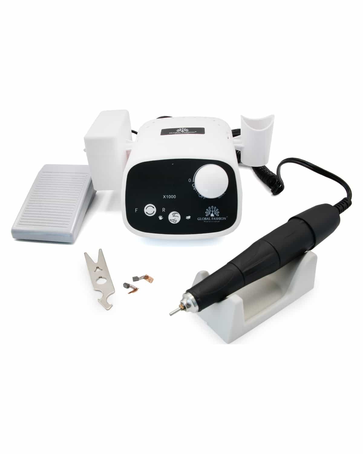 Global Fashion Nail Drill GF-121 – 50000 RPM 80W Professional Manicure Pedicure Polishing Machine for Home and Salon Use, with Foot Pedal, Forward/Reverse Rotation, Quick-Change Bi