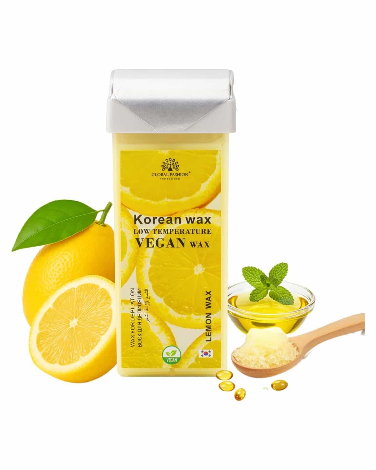 Global Fashion 100ml Roll-On Wax Cartridge – Korean Soothing Depilatory Wax Refill for Women Hair Removal, Long-Lasting, Smooth Glide for Legs, Arms & Body | 12 Scents (100ml, Lemo)