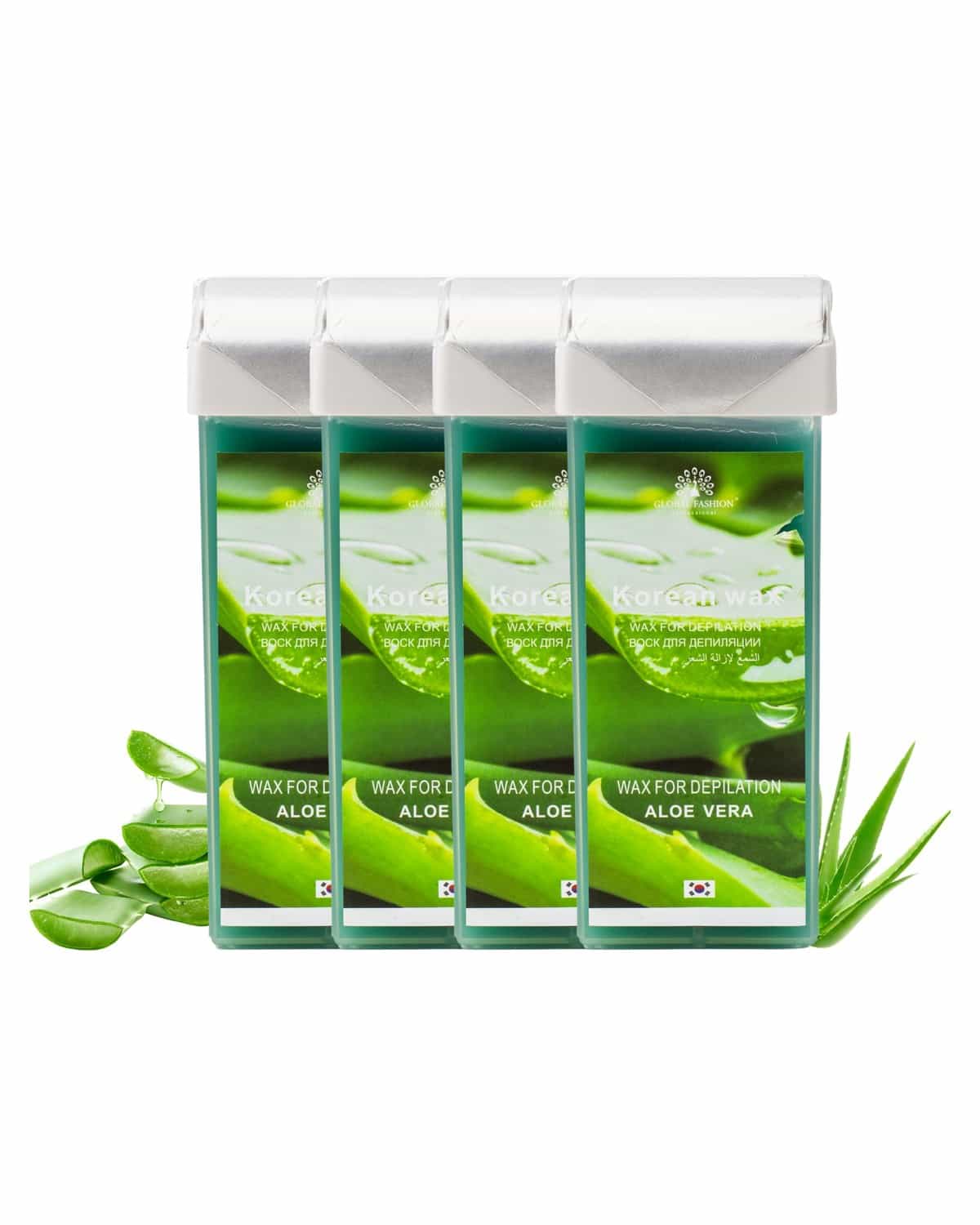 Global Fashion 100ml Roll-On Wax Cartridge – Korean Soothing Depilatory Wax Refill for Women Hair Removal, Long-Lasting, Smooth Glide for Legs, Arms & Body | 12 Scents (400ml, Aloe)
