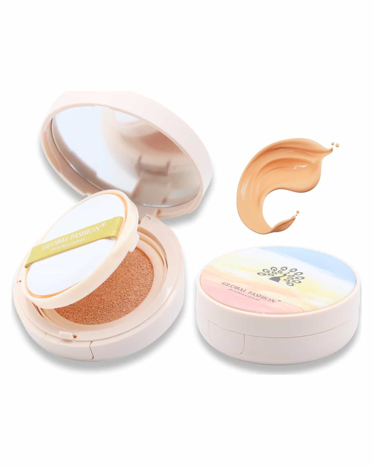 Global Fashion Air Cushion BB Cream + 2 Refills Set - 8 Shades, Long-Lasting Waterproof Foundation with Oil Control, Pore-Minimizing Coverage & Lightweight Breathable Formula (GS02)