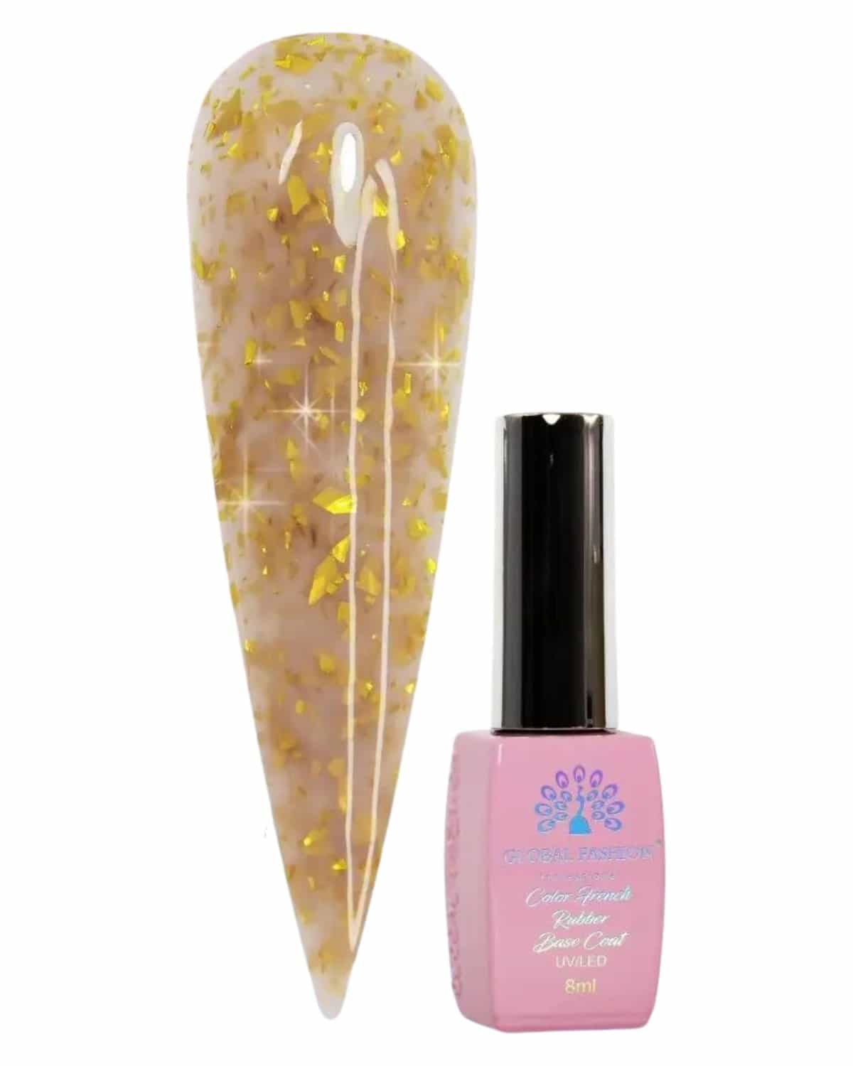 GLOBAL FASHION Professional Non-Toxic Flakes Base Coat for Women - Vegan, Cruelty-Free, Long-lasting, Strong, and Flexible - 8ml | (08)