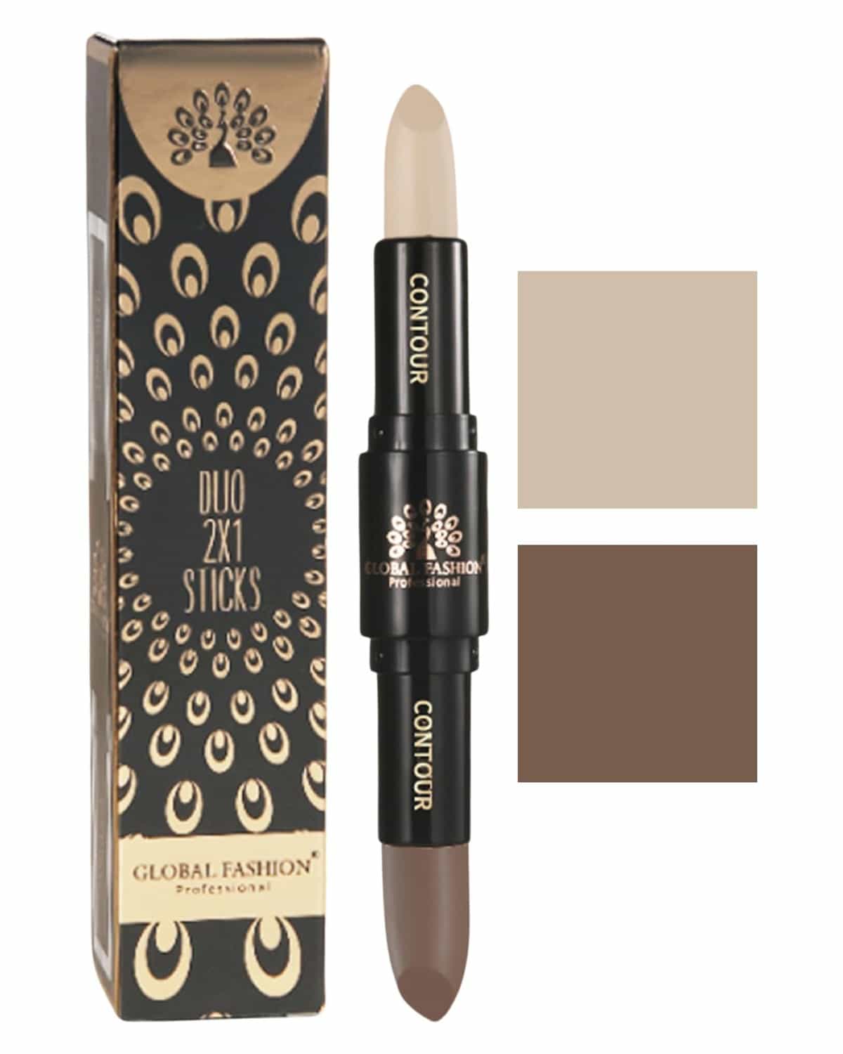 Global Fashion Duo 2‑in‑1 Contour & Highlight Stick - 4 Shades, Dual‑Ended Cream to Powder Sculpting Pen, Waterproof Long-Lasting Formula for Face, Nose & Cheekbones (GC02 - Vanill)