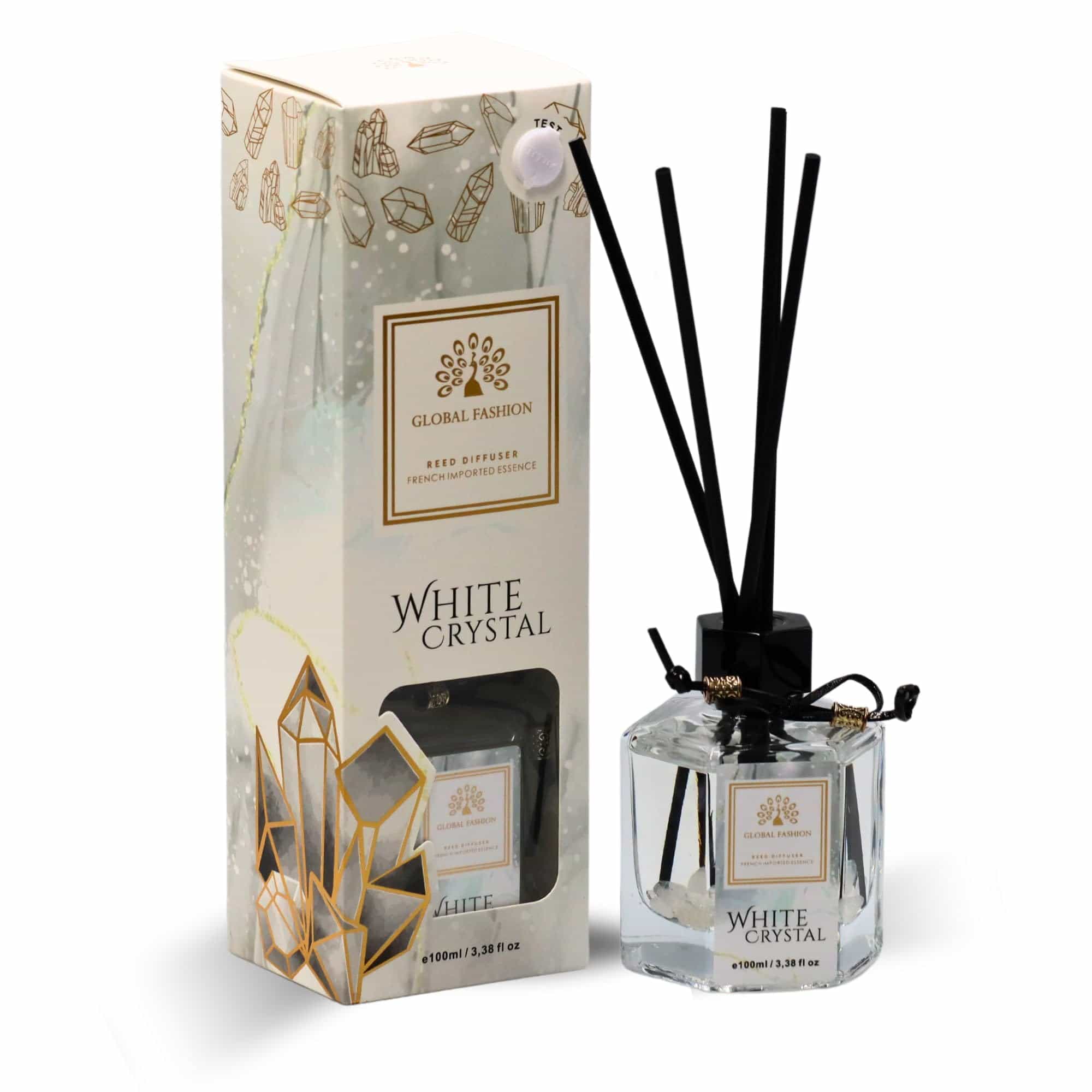 Luxury Reed Diffuser 100ml | French Imported Essence Eco-Friendly Home Decor Aromatherapy Gift Set | Long-Lasting Floral Earthy Scent for Relaxation White Crystal