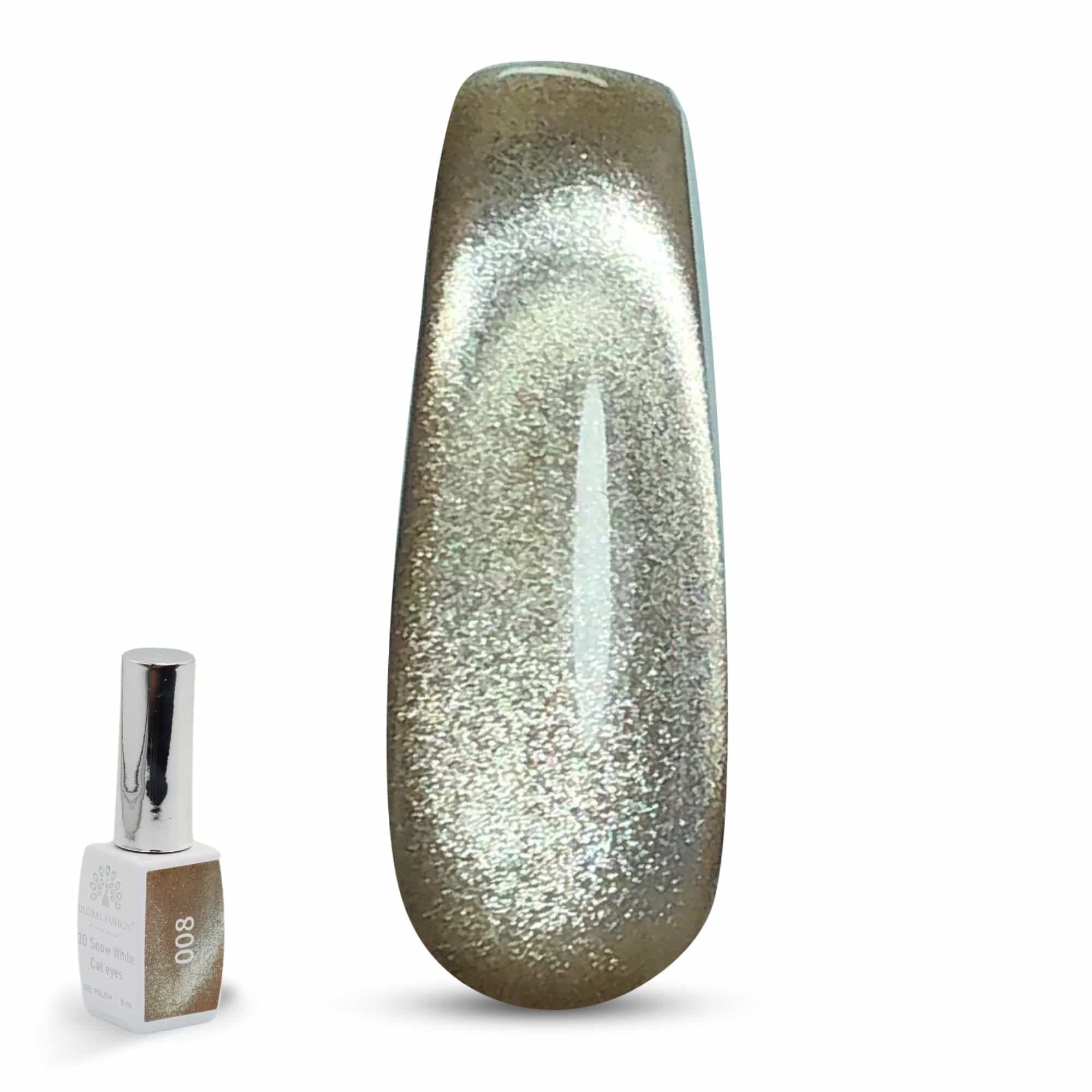 3D Snow White Cat Eye Gel Nail Polish 8ml – Long-Lasting Magnetic Gel, Holographic Shimmer, UV/LED Soak Off, Chip-Resistant, Vegan Cruelty-Free, DIY Nail Art, Salon Quality Manicur
