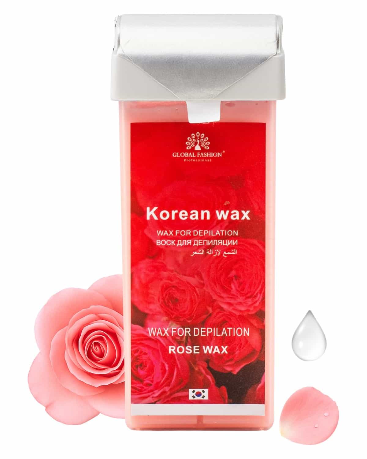 Global Fashion 100ml Roll-On Wax Cartridge – Korean Soothing Depilatory Wax Refill for Women Hair Removal, Long-Lasting, Smooth Glide for Legs, Arms & Body | 12 Scents (100ml, Rose)
