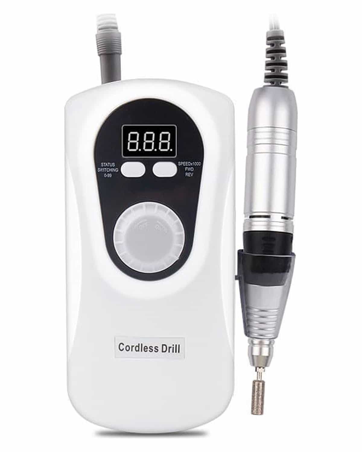 Electric Nail Drill Kit - 30,000 RPM, Portable Manicure Set - Powerful Motor, Lightweight Design, Variable Speed, Forward/Reverse Rotation, Low Noise, 6-Piece Set - CJ-DM001 (White)