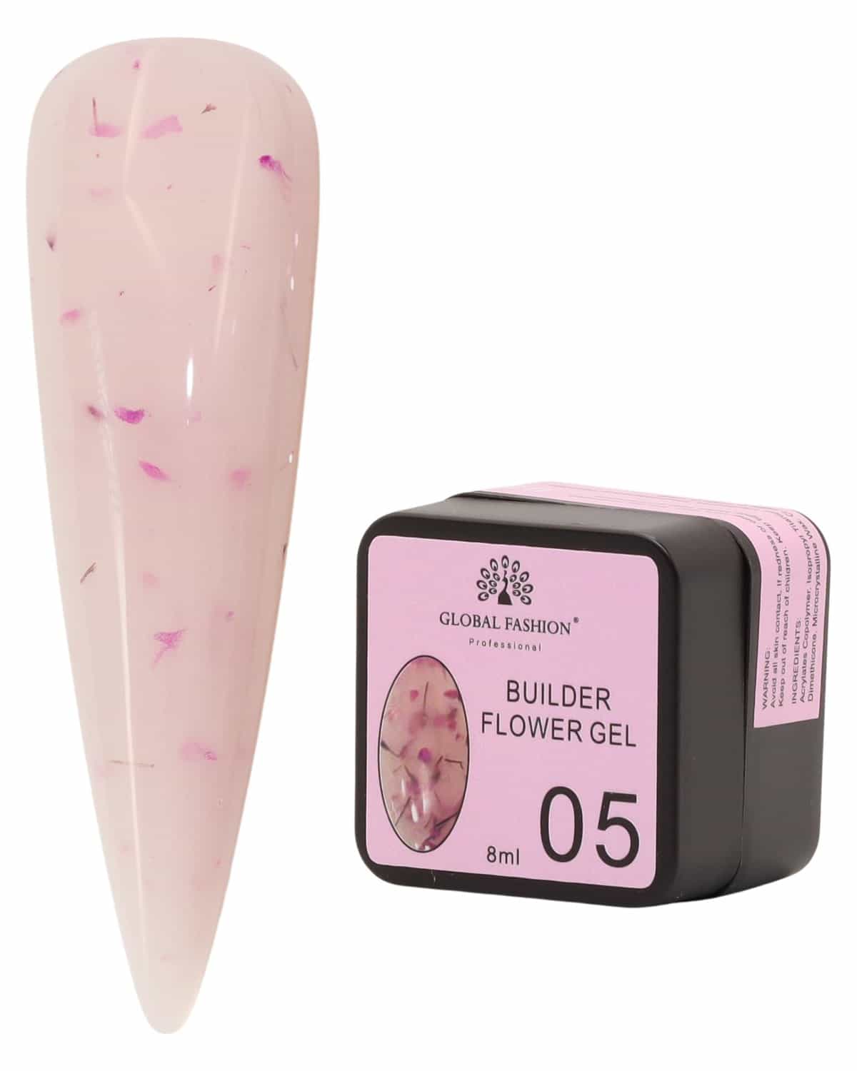 Builder Flower Gel 8ml - Real Dried Floral Petals, Self-Leveling Hard Builder Gel for Nails, Strong Adhesion, Non-Yellowing, UV/LED Cure, High Gloss Finish, HEMA-Free, Vegan, Cruelty-Free Formula (05)