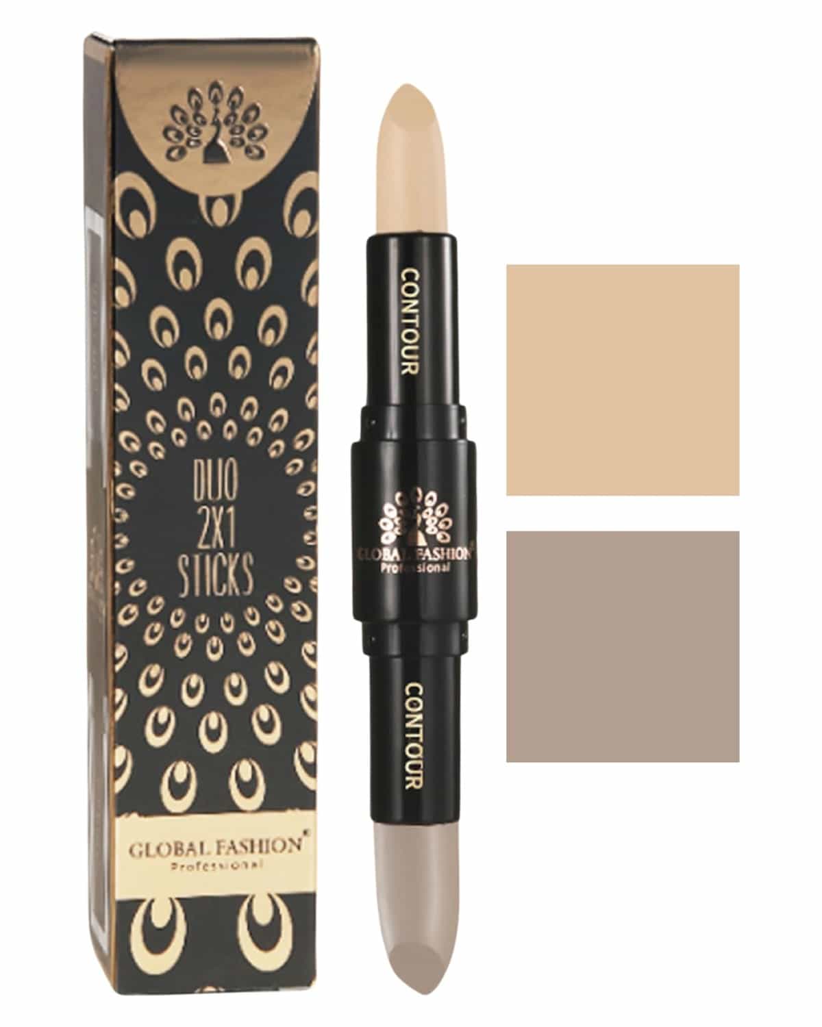 Global Fashion Duo 2‑in‑1 Contour & Highlight Stick - 4 Shades, Dual‑Ended Cream to Powder Sculpting Pen, Waterproof Long-Lasting Formula for Face, Nose & Cheekbones (GC04 - Rich C)