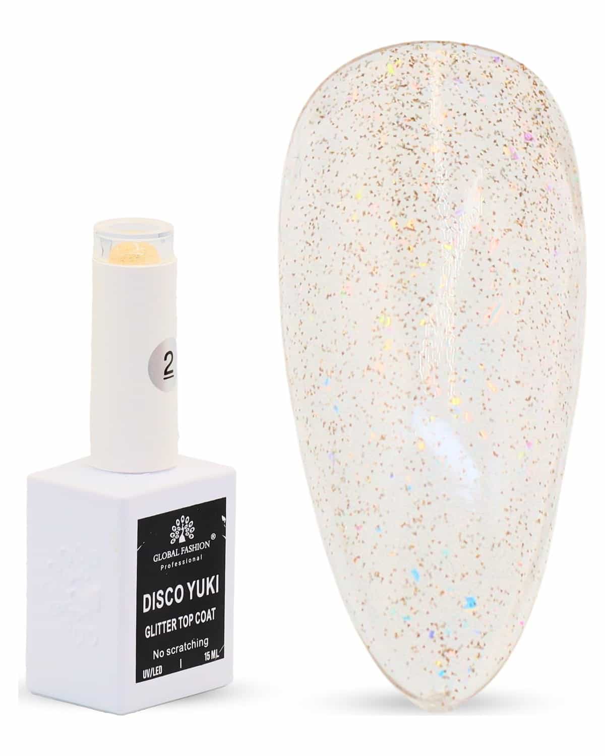 Disco Yuki Top Coat - 15ml - 02 Champagne Gold Glitter