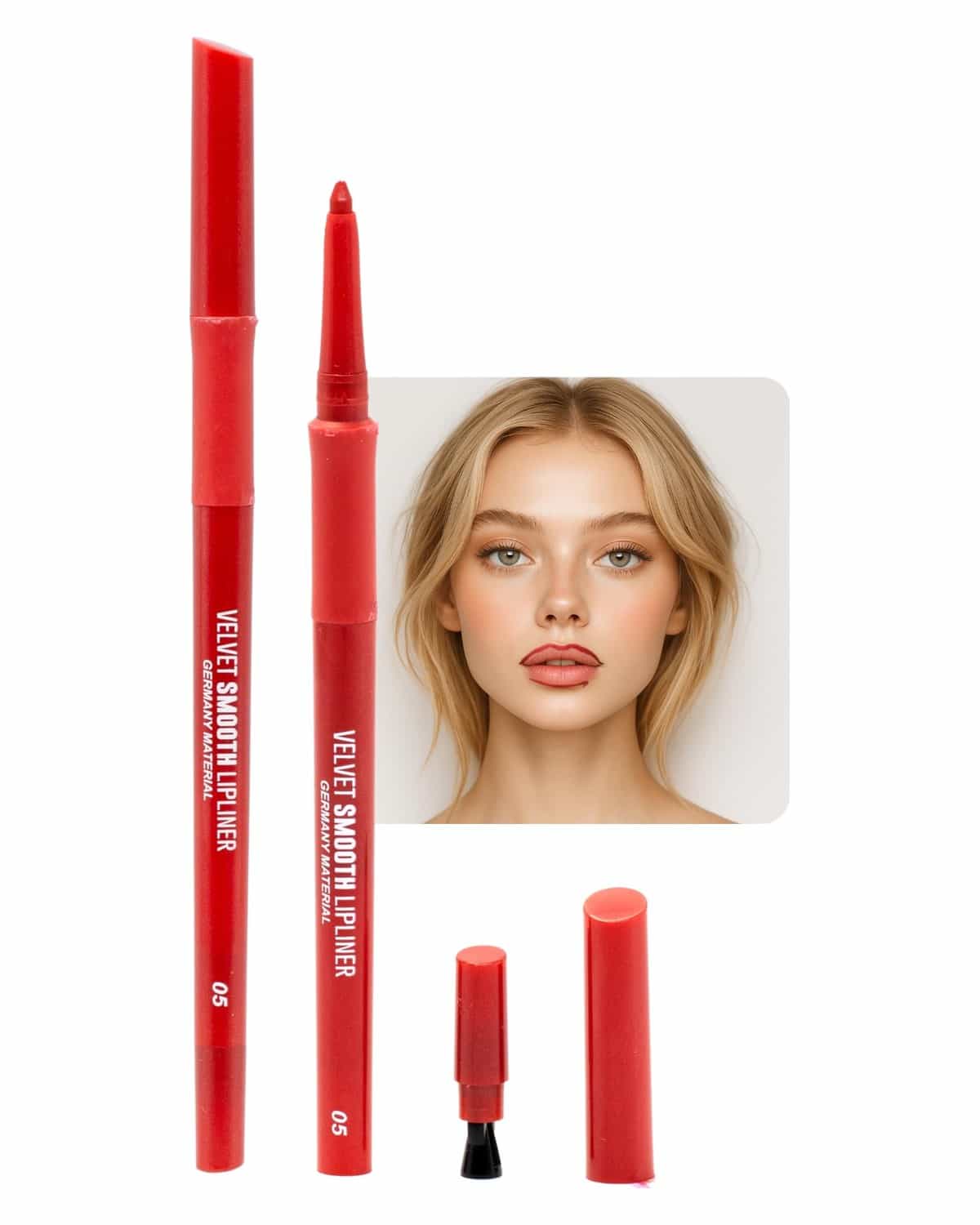 Velvet Smooth Lipliner | Mechanical Twist-Up Pencil, Long-Lasting Velvet-Matte, Waterproof & Smudge-Proof, Precision Lip Contour, Creamy Vegan Formula (5 - Carnelian)