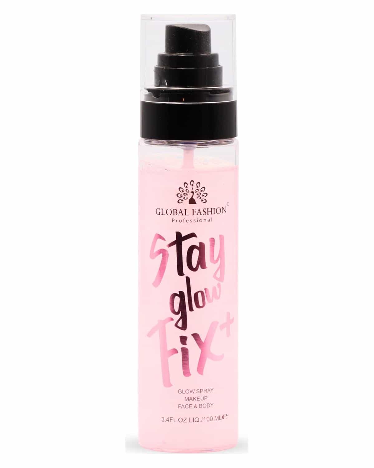 Global Fashion Stay Glow Fix+ 100 ml - Shimmer Mist 3-in-1 for Face, Body and Hair - Hydrating Glow Spray, Radiance and Makeup Fixation, Quick-Dry Non-Sticky Fine Mist with Light-Veil Shimmer (Rose)
