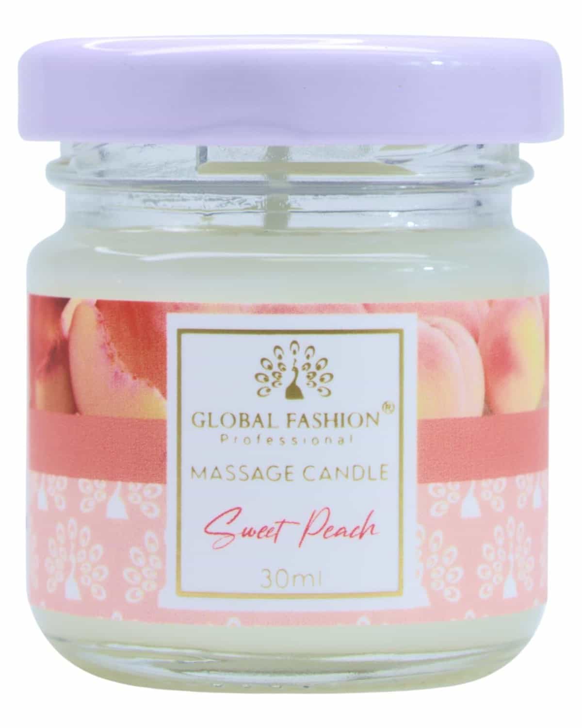 Global Fashion Massage Candle 30 ml - Luxury Body & Massage Oil Candle, Warm Skin-Oil Candle for Home Spa, Couples & Personal Use - Vegan Soy Wax, Home Scented Aromatherapy Gift-Ready (Sweet Peach)