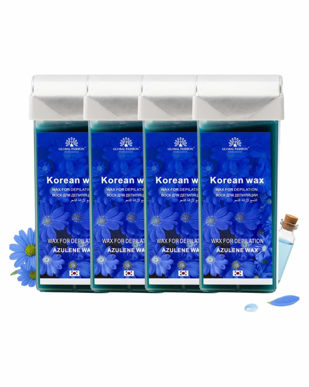 Global Fashion 100ml Roll-On Wax Cartridge – Korean Soothing Depilatory Wax Refill for Women Hair Removal, Long-Lasting, Smooth Glide for Legs, Arms & Body | 12 Scents (400ml, Azul)