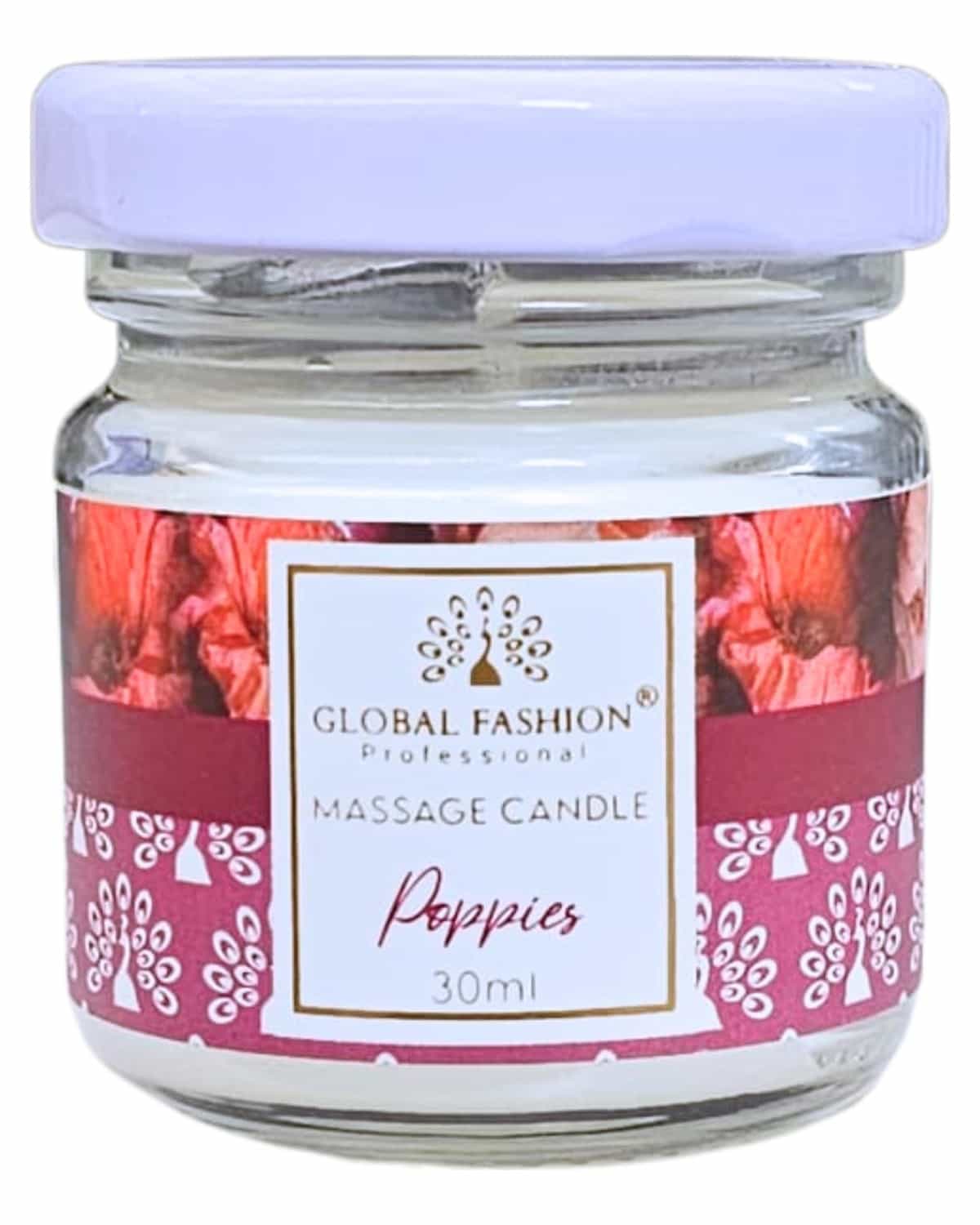 Global Fashion Massage Candle 30 ml - Luxury Body & Massage Oil Candle, Warm Skin-Oil Candle for Home Spa, Couples & Personal Use - Vegan Soy Wax, Home Scented Aromatherapy Gift-Ready (Poppies)