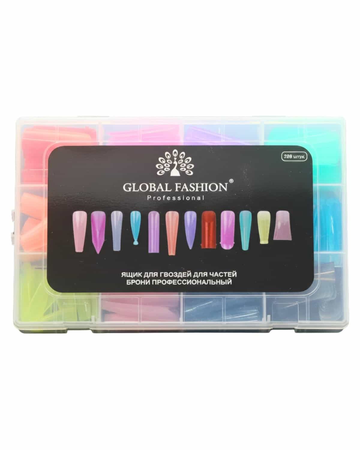 Global Fashion 288 pcs Colored Nail Tips Set, Full Cover Nail Extension Tips in Multiple Shapes & Sizes, ABS Material, Flexible & Reusable Tips for Acrylic, PolyGel, UV/LED Nail Art & DIY Manicure