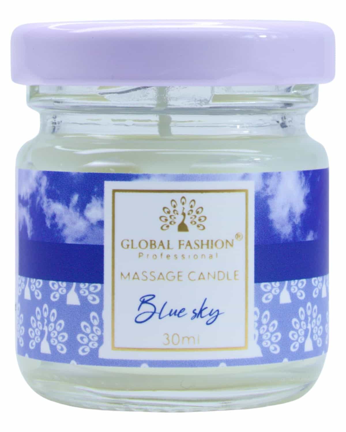 Global Fashion Massage Candle 30 ml - Luxury Body & Massage Oil Candle, Warm Skin-Oil Candle for Home Spa, Couples & Personal Use - Vegan Soy Wax, Home Scented Aromatherapy Gift-Ready (Blue Sky)