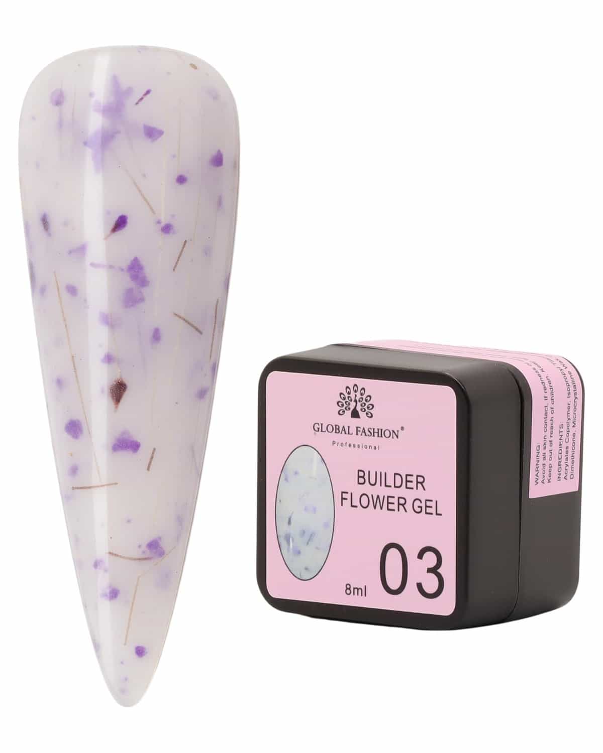 Builder Flower Gel 8ml - Real Dried Floral Petals, Self-Leveling Hard Builder Gel for Nails, Strong Adhesion, Non-Yellowing, UV/LED Cure, High Gloss Finish, HEMA-Free, Vegan, Cruelty-Free Formula (03)