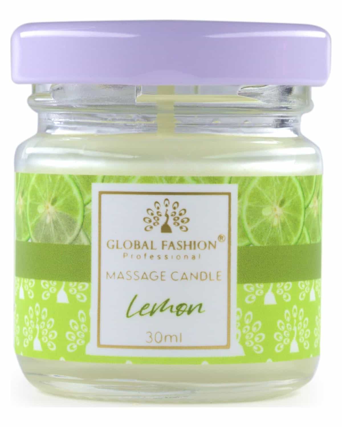Global Fashion Massage Candle 30 ml - Luxury Body & Massage Oil Candle, Warm Skin-Oil Candle for Home Spa, Couples & Personal Use - Vegan Soy Wax, Home Scented Aromatherapy Gift-Ready (Lemon)