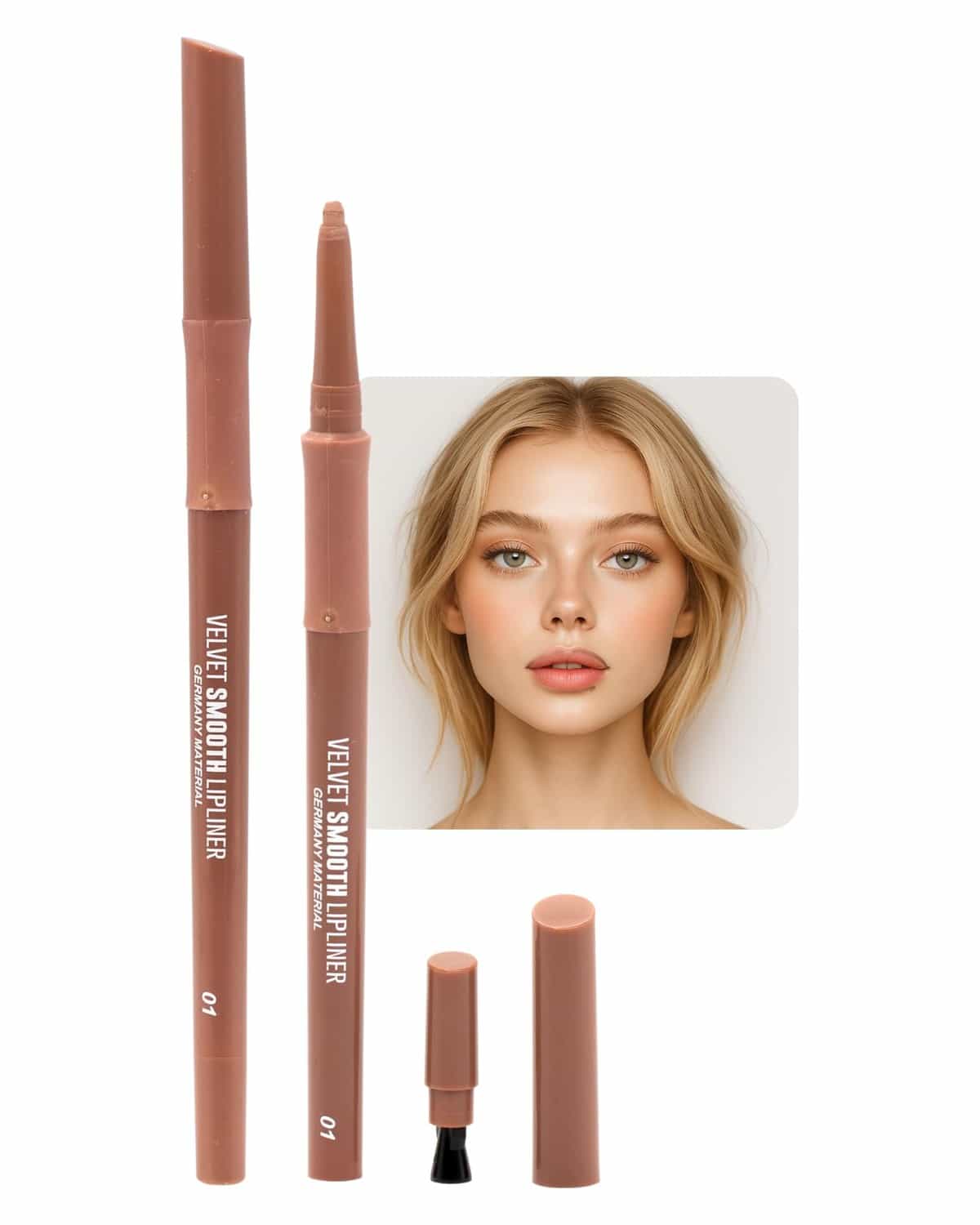 Velvet Smooth Lipliner | Mechanical Twist-Up Pencil, Long-Lasting Velvet-Matte, Waterproof & Smudge-Proof, Precision Lip Contour, Creamy Vegan Formula (1 - Antique brass)