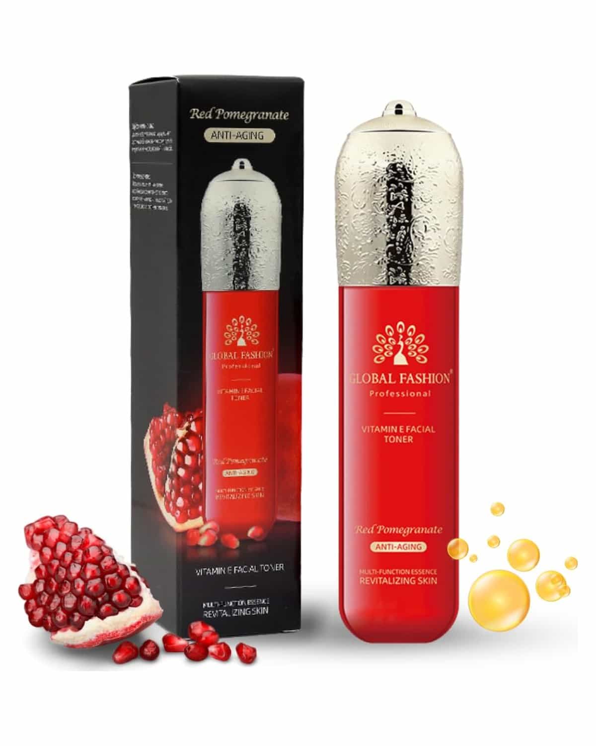 Hydrating Facial Toner with Vitamin E & Red Pomogranate, Facial Astringent for Anti-Aging, Wrinkles, Removes Dirt & Oil, Tightens Pores, Brighter Complexion, Balance pH Level, All