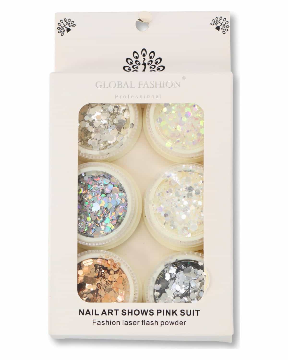 GLOBAL FASHION Professional Nail Glitter Art Decoration Powder for Design - 12 Colors of Holographic Nail Glitter, Sequins, and Flakes for Nail Art Designs | (LASER FLASH 1)