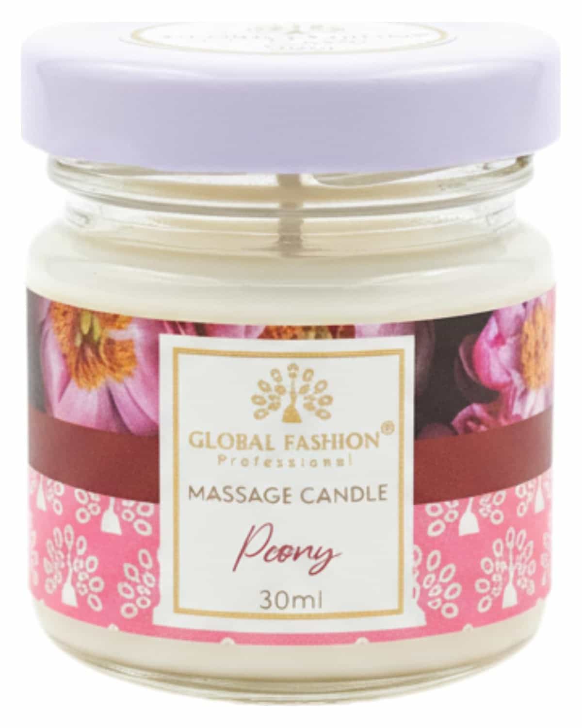 Global Fashion Massage Candle 30 ml - Luxury Body & Massage Oil Candle, Warm Skin-Oil Candle for Home Spa, Couples & Personal Use - Vegan Soy Wax, Home Scented Aromatherapy Gift-Ready (Peony)