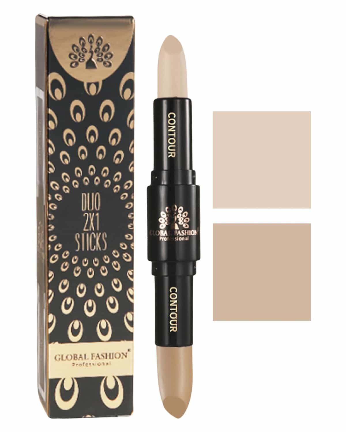Global Fashion Duo 2‑in‑1 Contour & Highlight Stick - 4 Shades, Dual‑Ended Cream to Powder Sculpting Pen, Waterproof Long-Lasting Formula for Face, Nose & Cheekbones (GC01 - Dust S)