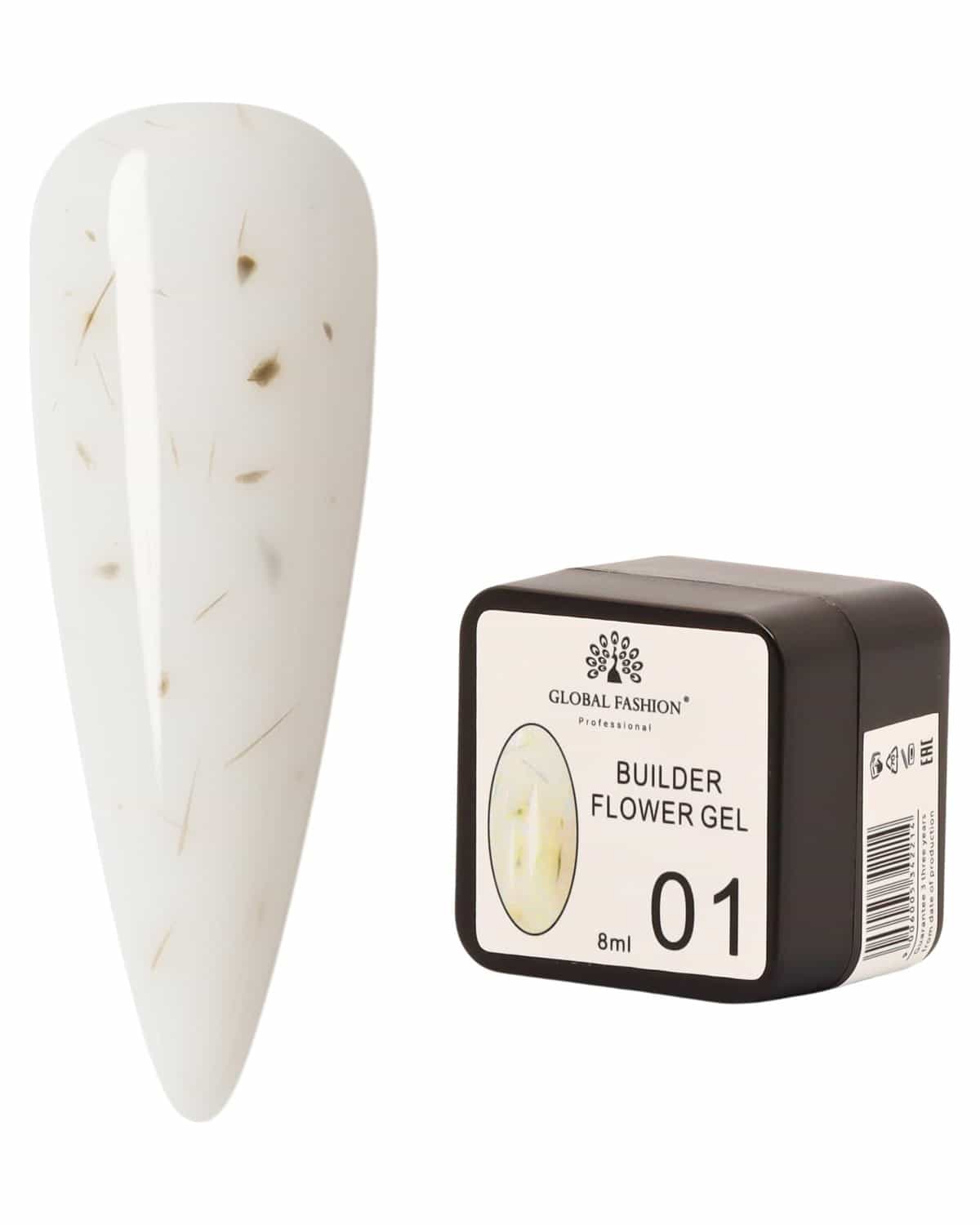 Builder Flower Gel 8ml - Real Dried Floral Petals, Self-Leveling Hard Builder Gel for Nails, Strong Adhesion, Non-Yellowing, UV/LED Cure, High Gloss Finish, HEMA-Free, Vegan, Cruelty-Free Formula (01)