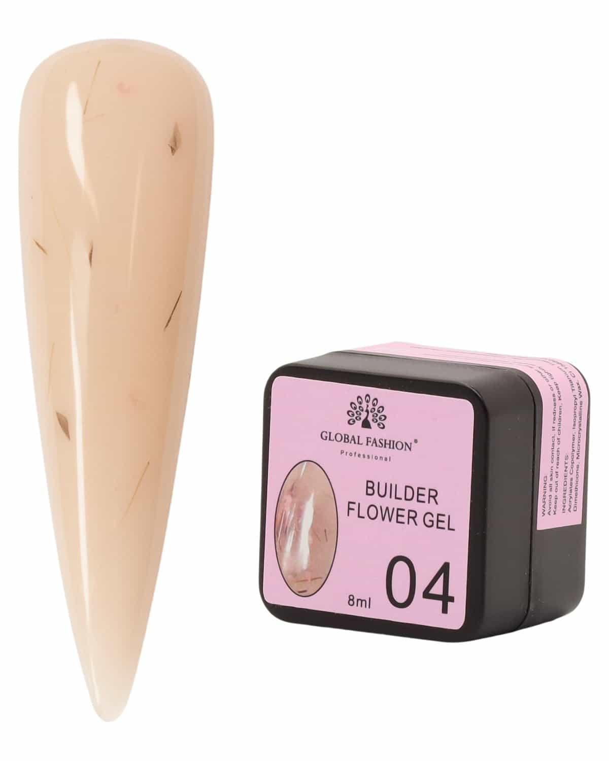 Builder Flower Gel 8ml - Real Dried Floral Petals, Self-Leveling Hard Builder Gel for Nails, Strong Adhesion, Non-Yellowing, UV/LED Cure, High Gloss Finish, HEMA-Free, Vegan, Cruelty-Free Formula (04)