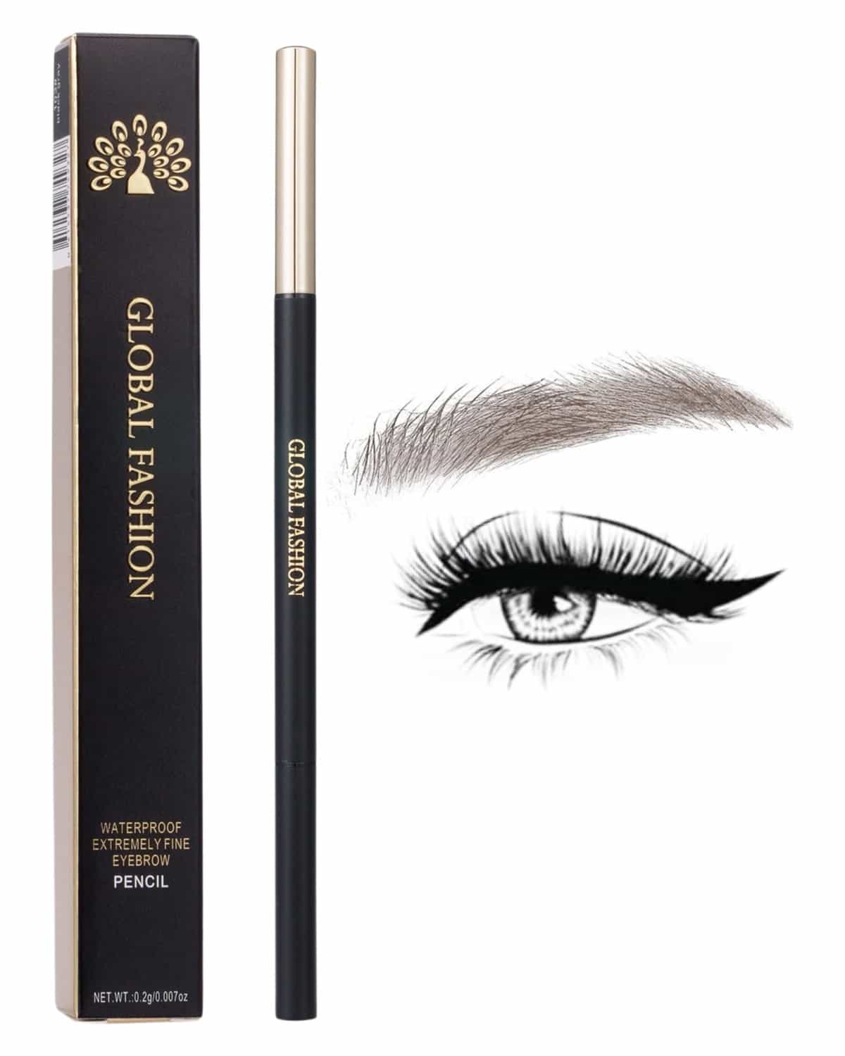 Global Fashion Waterproof Fine-Tip Eyebrow Pencil with Spoolie Brush – Retractable Microblading Brow Liner, Smudge-Proof, Transfer-Resistant & Long-Lasting, 3 Shades, 0.2 g (102)