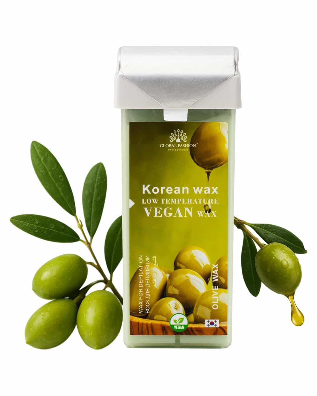 Global Fashion 100ml Roll-On Wax Cartridge – Korean Soothing Depilatory Wax Refill for Women Hair Removal, Long-Lasting, Smooth Glide for Legs, Arms & Body | 12 Scents (100ml, Oliv)