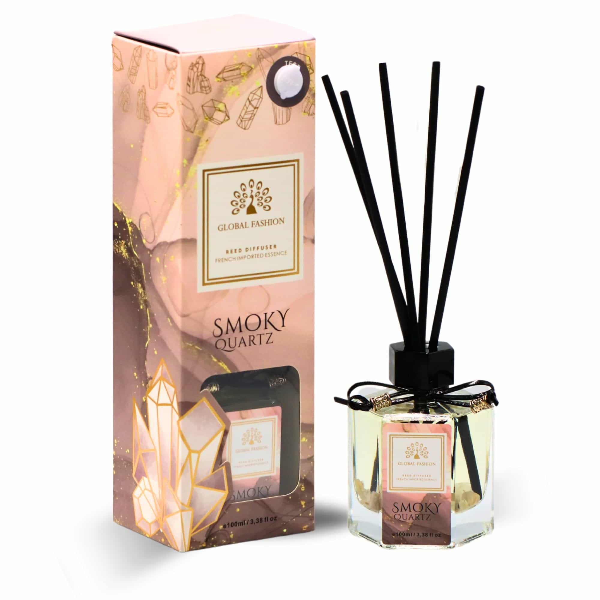 Luxury Reed Diffuser 100ml – 8 Scents | Long-Lasting Home Fragrance with French Imported Essence | Aromatherapy Oil Diffuser Gift Set for Bedroom, Bathroom, Office & Home Decor (Smoky Quartz)