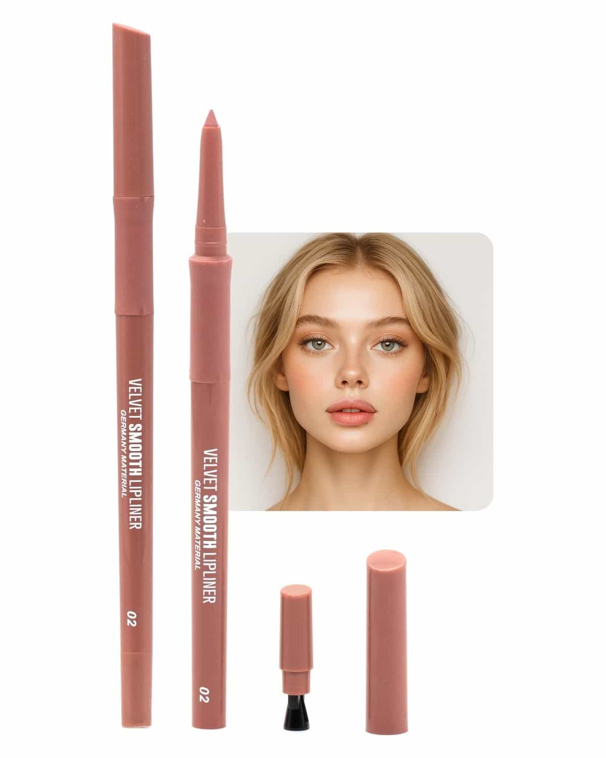 Velvet Smooth Lipliner | Mechanical Twist-Up Pencil, Long-Lasting Velvet-Matte, Waterproof & Smudge-Proof, Precision Lip Contour, Creamy Vegan Formula (2 - Ruddy pink)