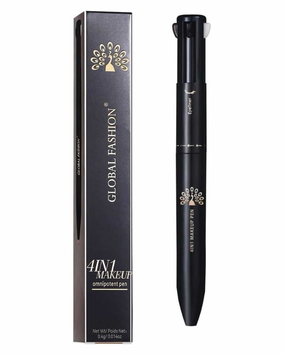 4-in-1 Makeup Pen – Eyebrow Pencil, Black Eyeliner, Lip Liner & Highlighter | Retractable, Waterproof, Smudge-Proof, Long-Lasting Beauty Stick for Quick Touch-Ups (Shade 3)