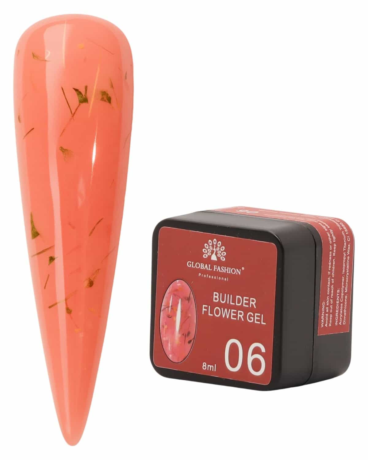 Builder Flower Gel 8ml - Real Dried Floral Petals, Self-Leveling Hard Builder Gel for Nails, Strong Adhesion, Non-Yellowing, UV/LED Cure, High Gloss Finish, HEMA-Free, Vegan, Cruelty-Free Formula (06)