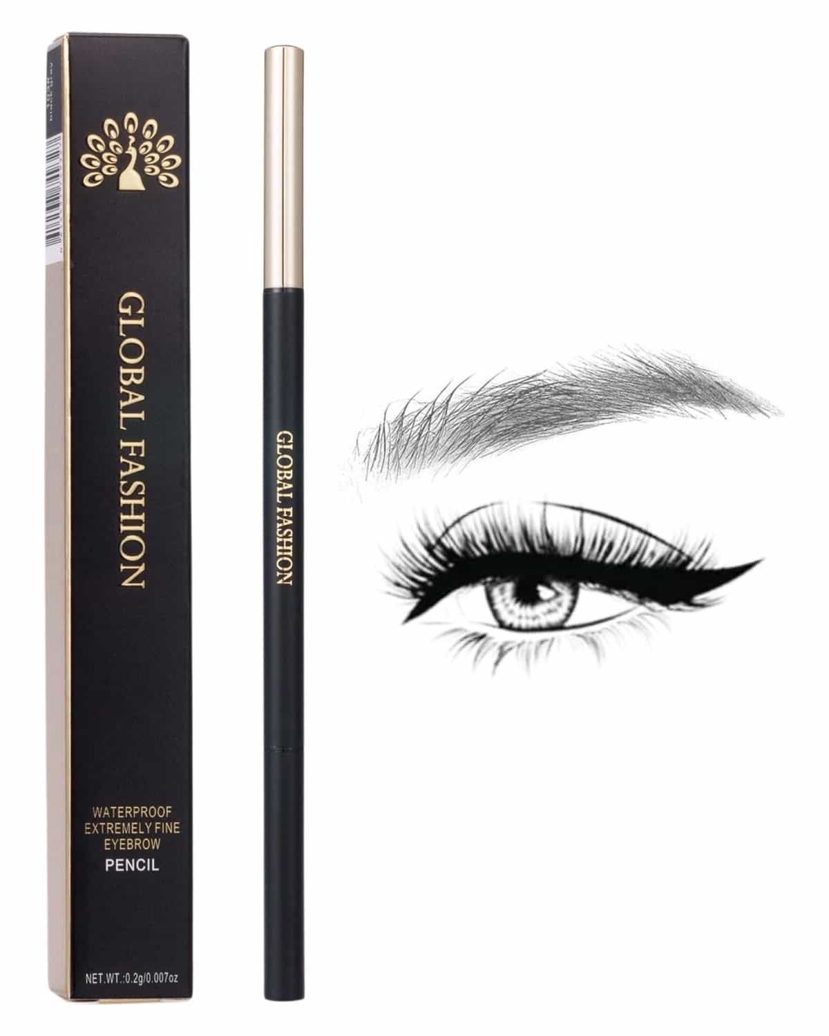 Global Fashion Waterproof Fine-Tip Eyebrow Pencil with Spoolie Brush – Retractable Microblading Brow Liner, Smudge-Proof, Transfer-Resistant & Long-Lasting, 3 Shades, 0.2 g (103)