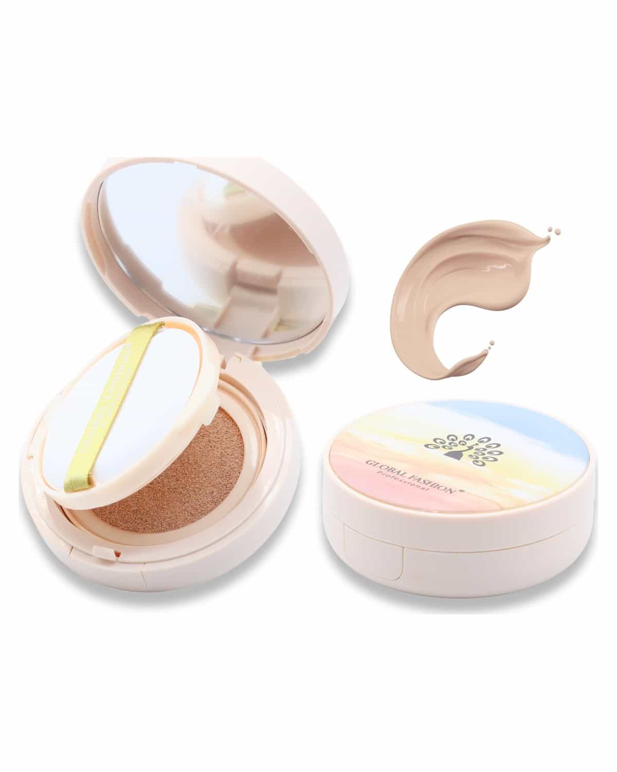 Global Fashion Air Cushion BB Cream + 2 Refills Set - 8 Shades, Long-Lasting Waterproof Foundation with Oil Control, Pore-Minimizing Coverage & Lightweight Breathable Formula (GS01)