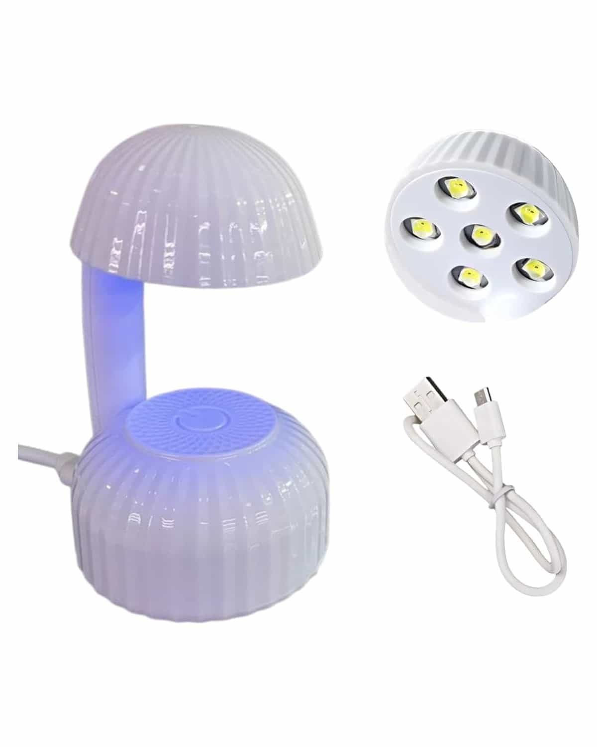 2-in-1 UV/LED Nail Dryer Lamp - 12W, Mushroom Design, Fast Curing in 30 sec, Travel-Friendly, USB Powered, Lightweight & Gentle on Skin, Easy To Use, Suitable for Gel Polish - White