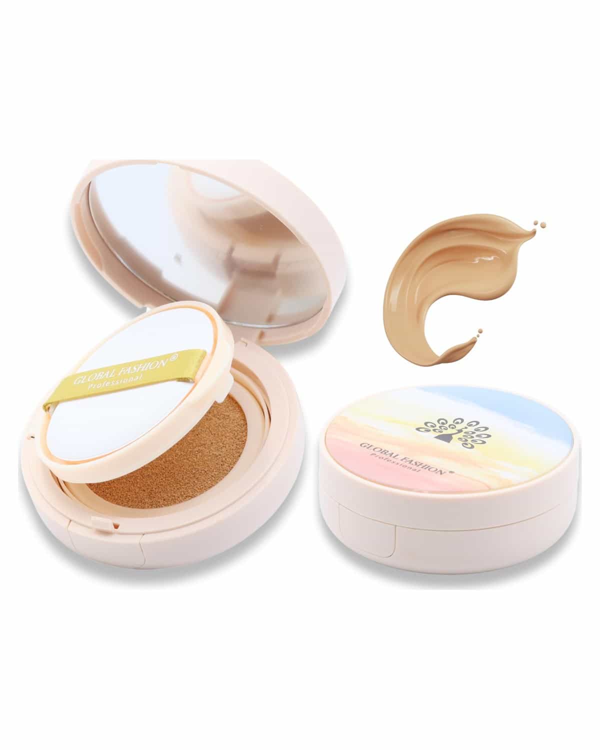 Global Fashion Air Cushion BB Cream + 2 Refills Set - 8 Shades, Long-Lasting Waterproof Foundation with Oil Control, Pore-Minimizing Coverage & Lightweight Breathable Formula (GS06)