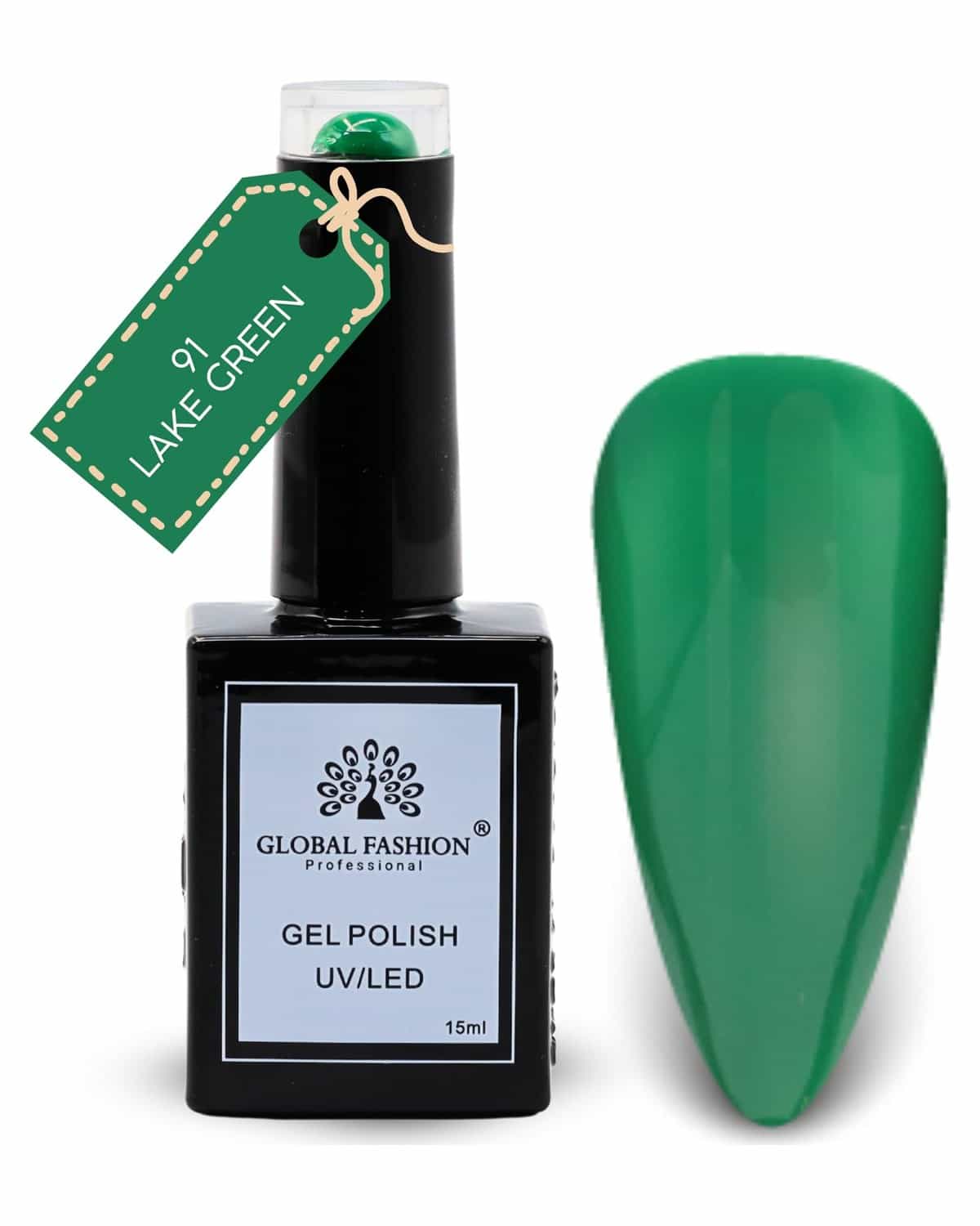 Global Fashion Citrus Splash Collection Set (91–96) – 6 Long-Lasting, High-Gloss, Chip-Resistant Colors for Teens & Professionals – UV/LED Soak-Off Nail Kit (91-Lake Green-1p, 15ml)
