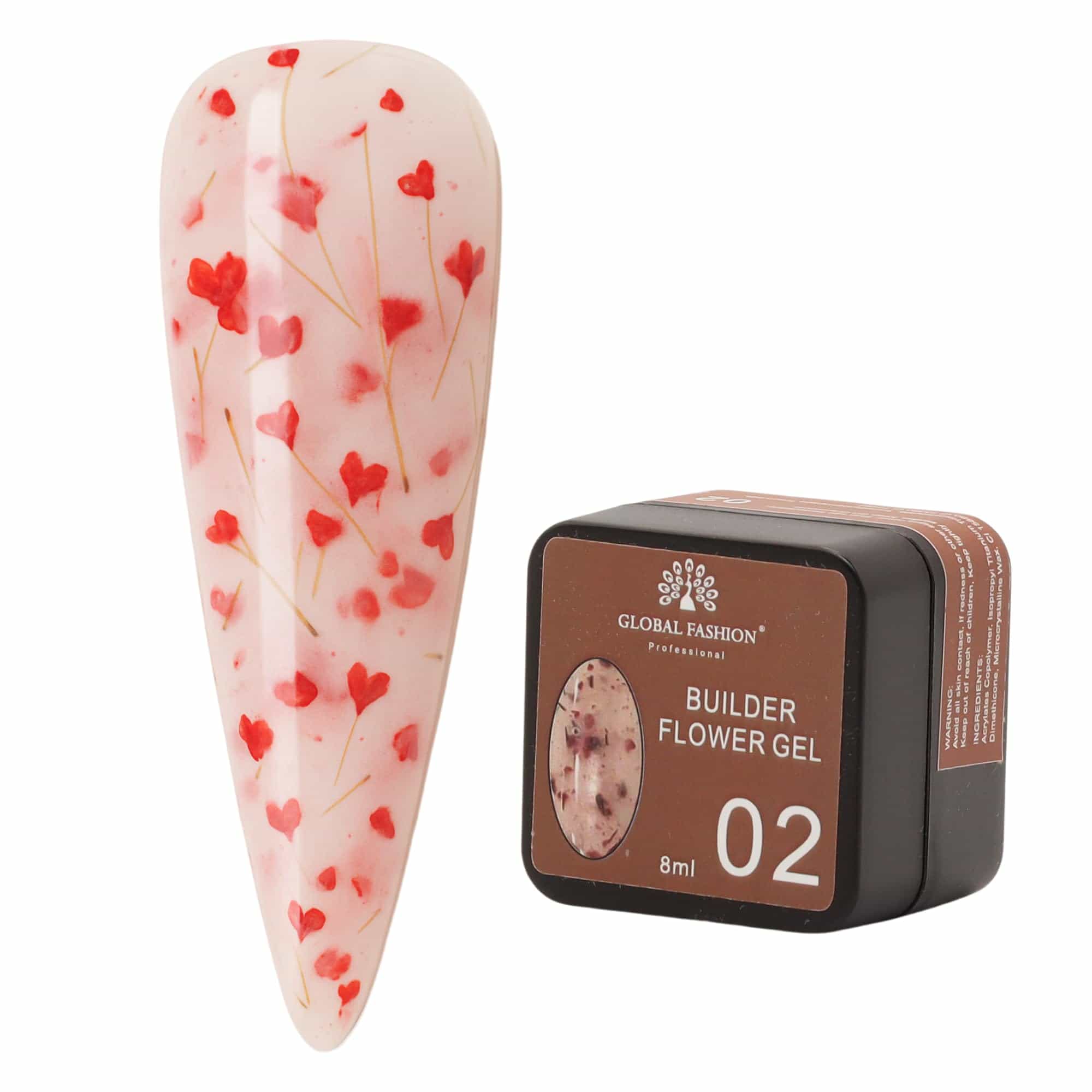 Builder Flower Gel 8ml - Real Dried Floral Petals, Self-Leveling Hard Builder Gel for Nails, Strong Adhesion, Non-Yellowing, UV/LED Cure, High Gloss Finish, HEMA-Free, Vegan, Cruel