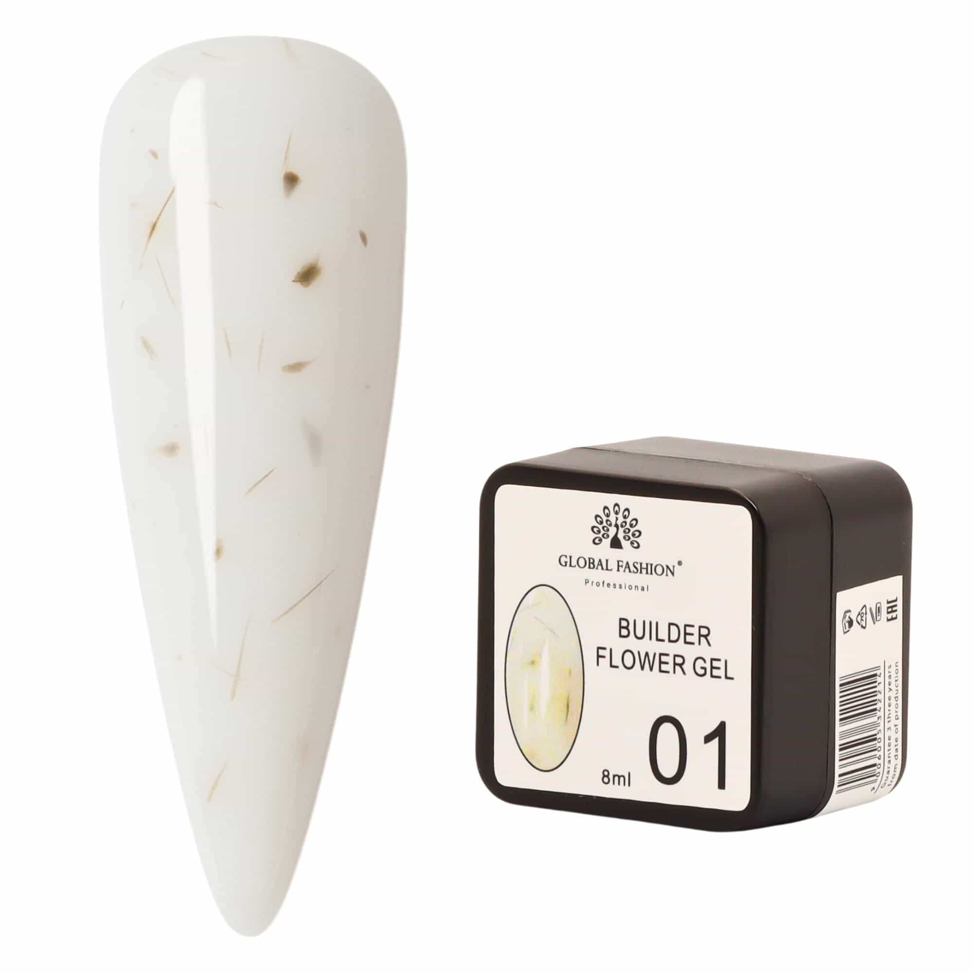 Builder Flower Gel 8ml - Real Dried Floral Petals, Self-Leveling Hard Builder Gel for Nails, Strong Adhesion, Non-Yellowing, UV/LED Cure, High Gloss Finish, HEMA-Free, Vegan, Cruel