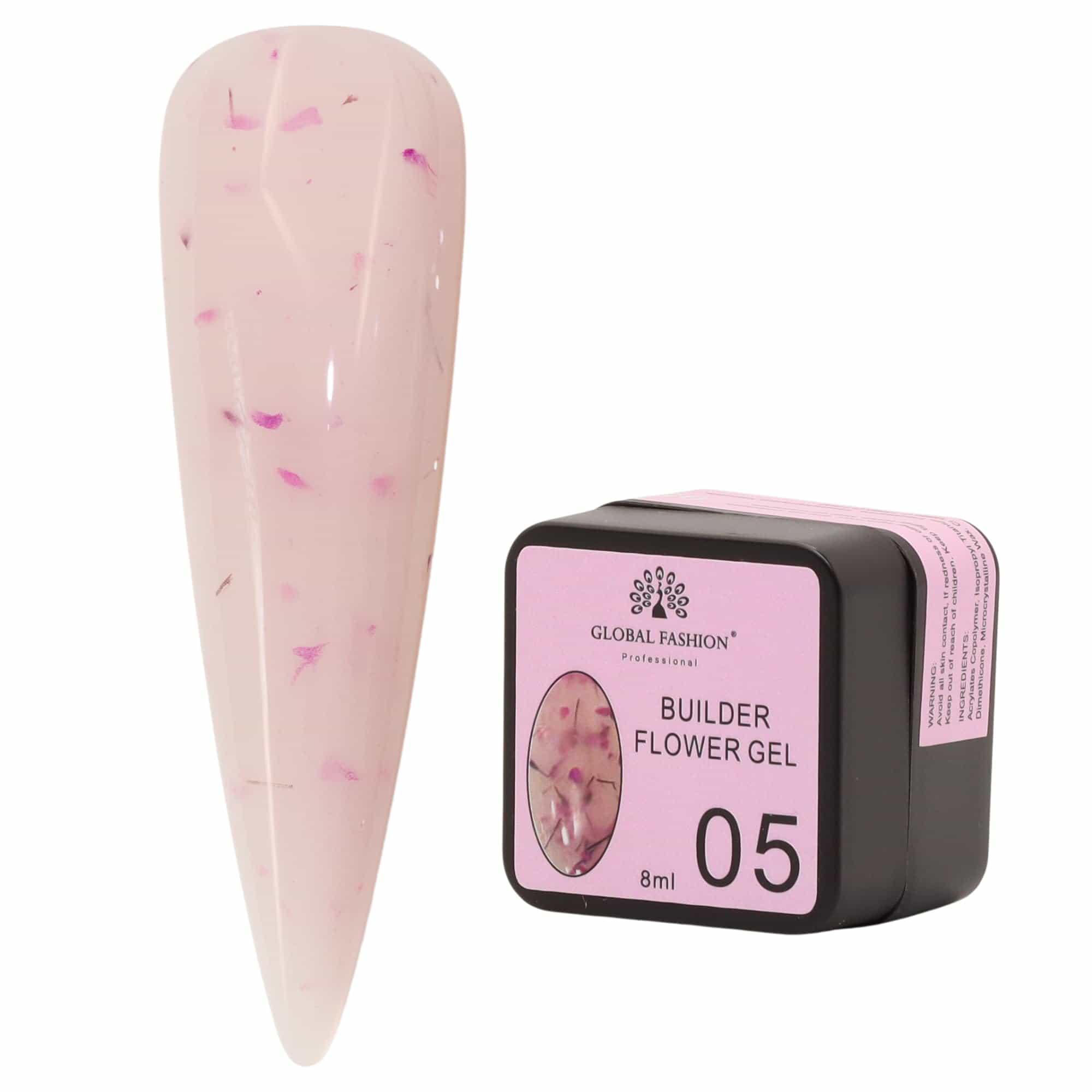 Builder Flower Gel 8ml - Real Dried Floral Petals, Self-Leveling Hard Builder Gel for Nails, Strong Adhesion, Non-Yellowing, UV/LED Cure, High Gloss Finish, HEMA-Free, Vegan, Cruel