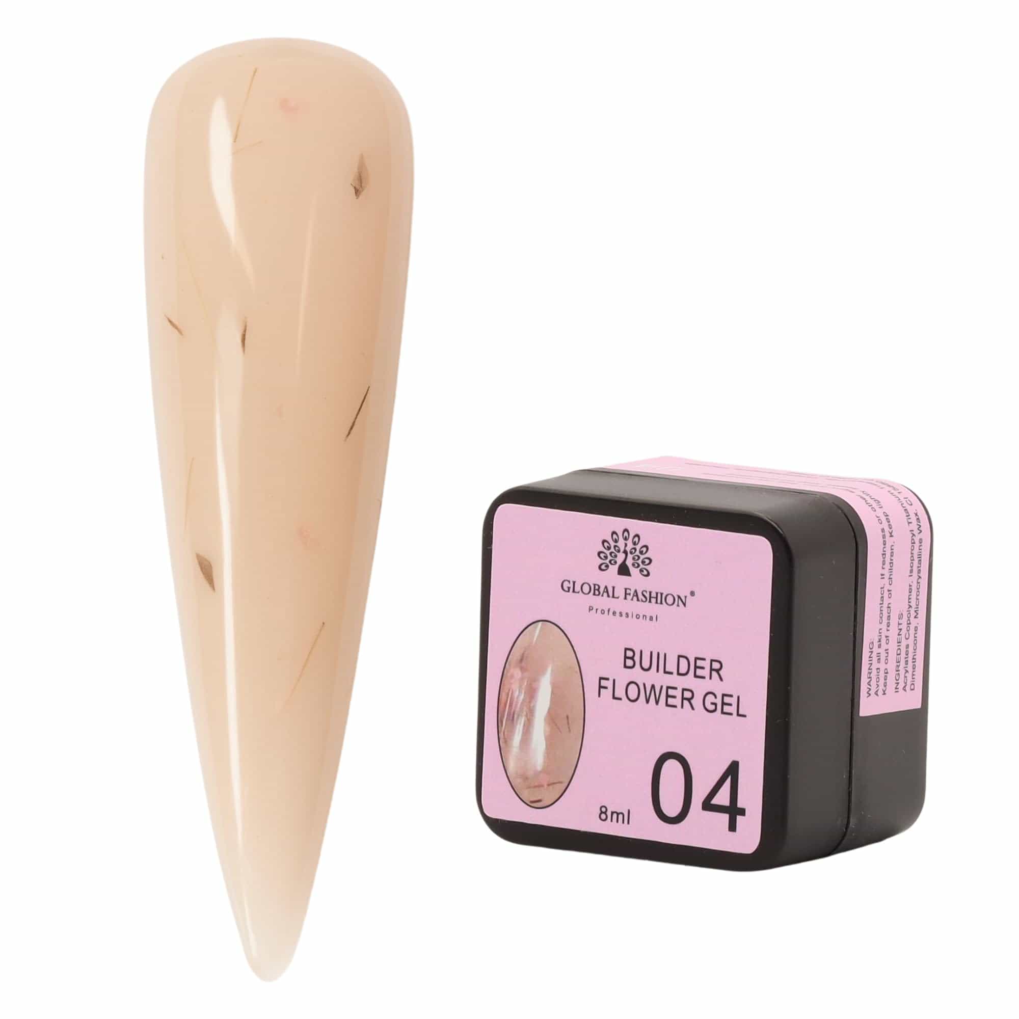 Builder Flower Gel 8ml - Real Dried Floral Petals, Self-Leveling Hard Builder Gel for Nails, Strong Adhesion, Non-Yellowing, UV/LED Cure, High Gloss Finish, HEMA-Free, Vegan, Cruel