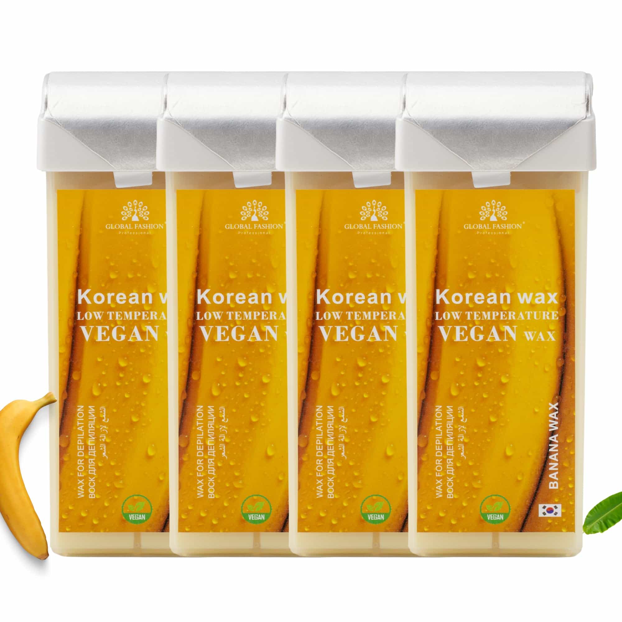 Global Fashion 100ml Roll-On Wax Cartridge – Korean Soothing Depilatory Wax Refill for Women Hair Removal, Long-Lasting, Smooth Glide for Legs, Arms & Body | 12 Scents (400ml, Bana)