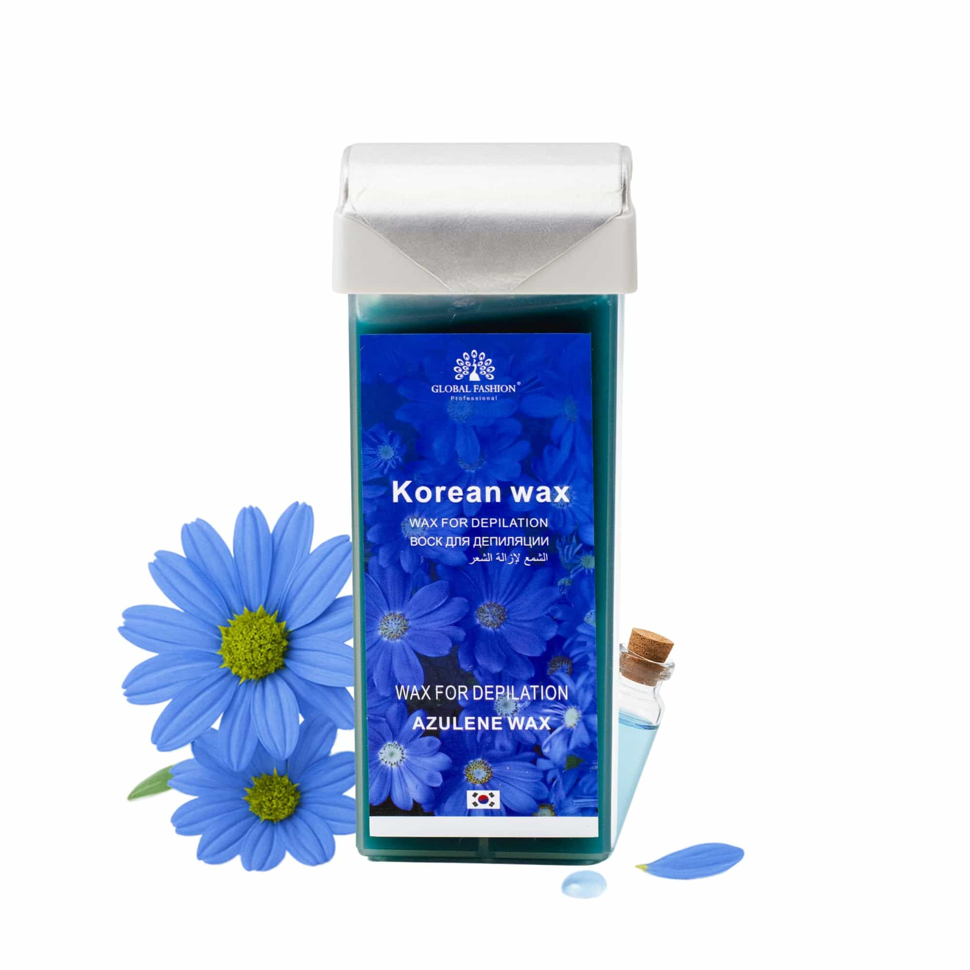 Global Fashion 100ml Roll-On Wax Cartridge – Korean Soothing Depilatory Wax Refill for Women Hair Removal, Long-Lasting, Smooth Glide for Legs, Arms & Body | 12 Scents (100ml, Azul)